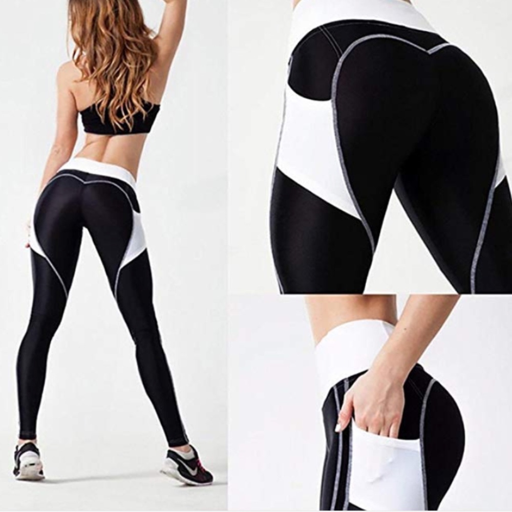 Sext Heart Bottom Yoga Black White Leggins Active